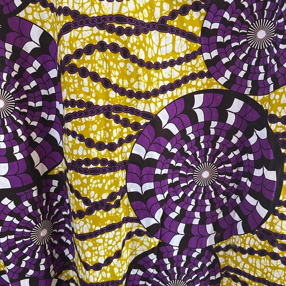 Vintage African Wax Print Tunic dress - Purple Yellow Spiral Pattern - Picture 2 of 4